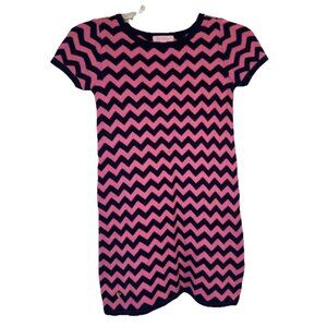 Lilly Pulitzer Girls Pink & Navy Chevron Pattern Short Sleeve Cotton Dress Sz L